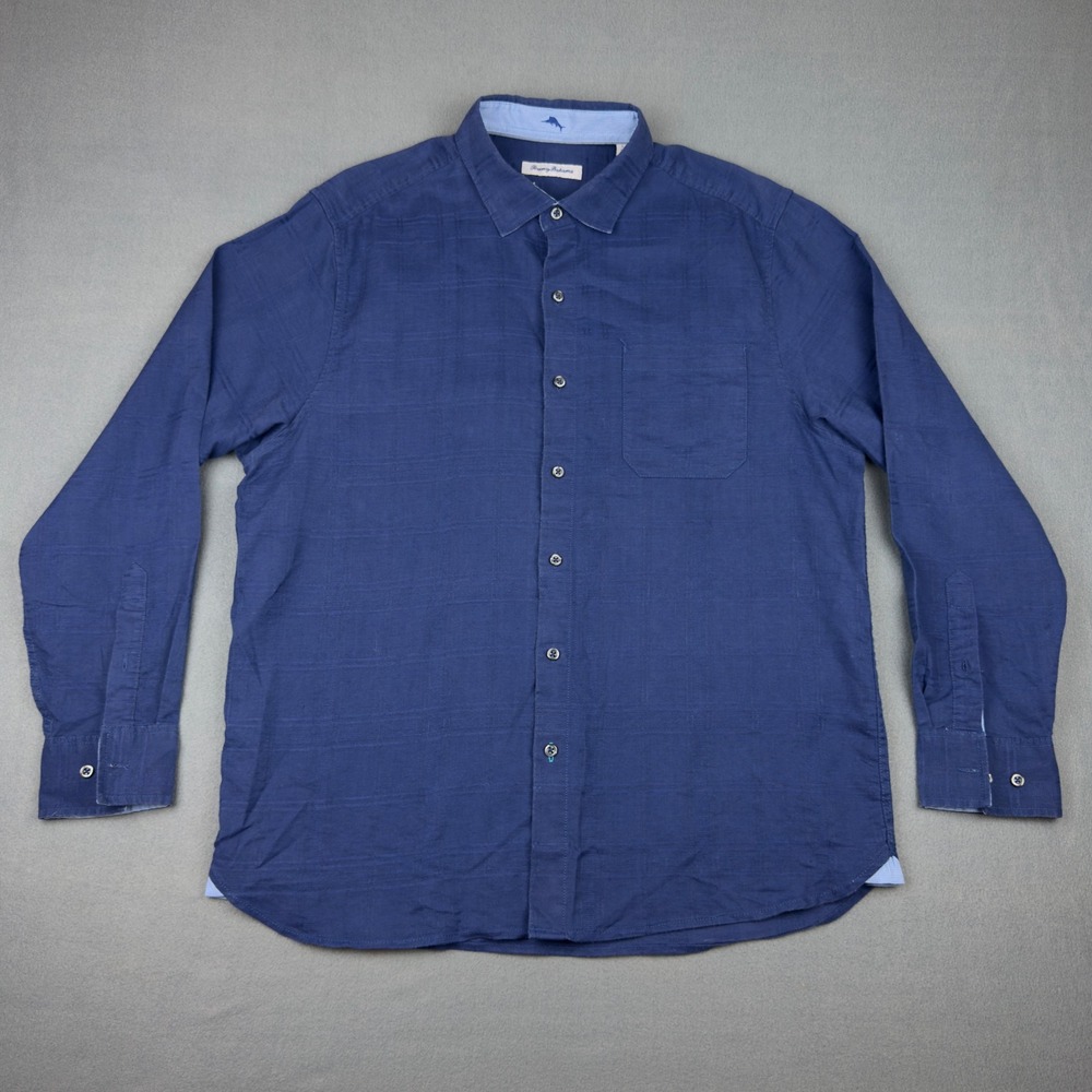 Tommy Bahama Mens Large Blue Linen Blend Long Sleeve Button Down Shirt T321937